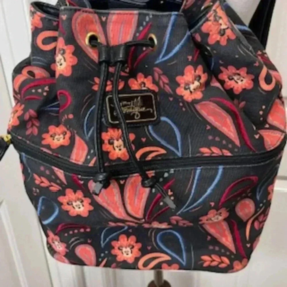 Disney Boutique Minnie Mouse Backpack Canvas Embroidered Orange & Black‎